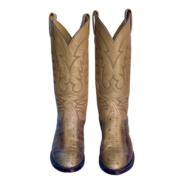 Tony Lama Women’s Vintage Size 4.5 B Tan Western Python Snake Skin Leather Boots - Picture 1 of 6